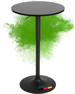 DELUKE® 2in1 Stehtisch Höhenverstellbar Ø 60cm CHERI - 106cm Hoch, Metall Gestell | Bistrotisch Gastro Bartisch Rund Wetterfest Outdoor Indoor Camping Bistrotisch Balkonmöbel, Schwarz-Schwarz