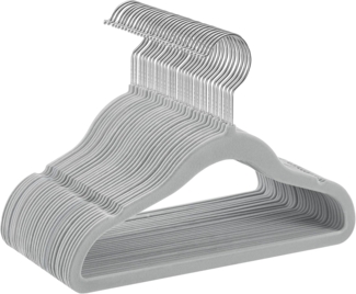SONGMICS Kinderkleiderbügel, 50er Set Kleiderbügel Kinder, Baby-Kleiderbügel, Bügel Samt, 360° drehbarer Haken in Silber, platzsparend, rutschfest, für Kleiderschrank, Taubengrau CRF027G05