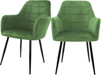 ML-DESIGN Stuhl Esszimmerstuhl ergonomisch & gepolstert Esstischstuhl mit Rückenlehne (2 St), Wohnzimmerstuhl Grün Samtbezug Metallbeine Küchenstuhl Polsterstuhl