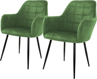 ML-DESIGN Stuhl Esszimmerstuhl ergonomisch & gepolstert Esstischstuhl mit Rückenlehne (2 St), Wohnzimmerstuhl Grün Samtbezug Metallbeine Küchenstuhl Polsterstuhl