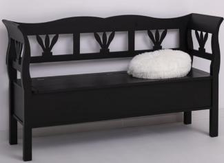 Casa Padrino Landhausstil Sitzbank Schwarz 163 x 48 x H. 92 cm - Massivholz Bank mit Stauraum - Massivholz Möbel - Landhausstil Möbel - Landhausstil Einrichtung