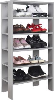 RICOO Schuhregal schmal und hoch 105x60x32cm Standregal Pressholz Grau WM041-PL, Schuhständer mit 6 Ebenen, Schuhschrank offen, Schuhablagen Flur Shoe Rack, Standregal klein, Schuhregale