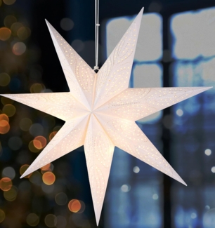 BRUBAKER LED Stern 60 cm Papier Weihnachtsstern zum Aufhängen - LED Adventsstern, Hängender Leuchtstern - Beleuchtbar mit Batterie, LED fest integriert, Warmweiß, Weihnachtsdeko für Fenster - 3D Papierstern mit Timer-Funktion