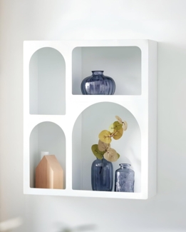 Wandregal "Mediterran" aus Metall, weiß, 40x48 cm, Hängeregal mit 4 Fächern, Metallregal