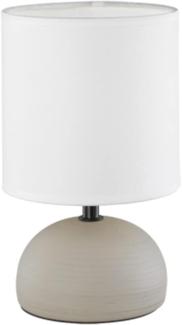 LED Tischleuchte Keramik Cappucino runder Stofflampenschirm Weiß, Höhe 23cm