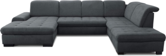CAVADORE Wohnlandschaft Lexi / Große U-Form mit XXL-Longchair links und Kopfteilverstellung / Leichte Fleckenentfernung dank Soft Clean / 329x82-99x224 / Flachgewebe: Dunkelgrau