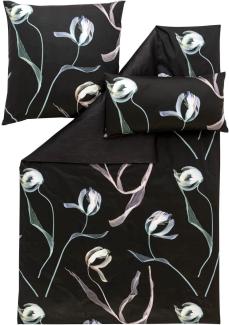 Estella Mako-Satin Bettwäsche DD 155x220 Tulipa schwarz Tulpen 7597-900