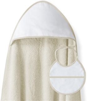 Baby BadePoncho 1x1 m Bademantel Kapuzenbademantel PUNTO DE CRUZ LISO beige & Lätzchen für Neugeborene 100% Baumwolle