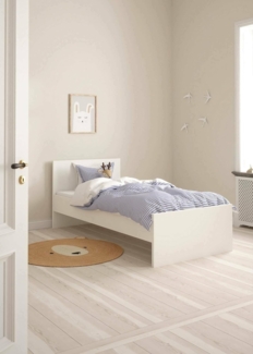 Dmora - Einzelbett Fanny, Struktur des Lagerbetts, Sommier mit Abdeckung, Bettrahmen aus Stoff, 197x96 h80 cm, Weiß