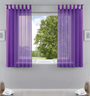 2er-Pack Gardinen Transparent Vorhang Set Wohnzimmer Voile Schlaufenschal mit Bleibandabschluß HxB 175x140 cm Lila, 61000CN