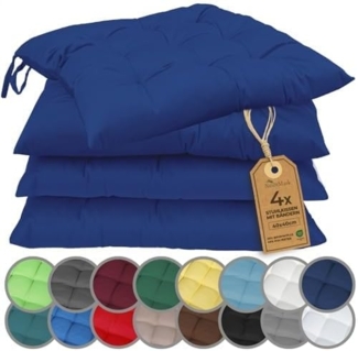 NatureMark 4er Set Stuhlkissen mit Bändern Gr. 40x40 cm Sitzkissen gefüllt, Navy Blau