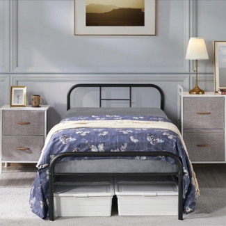 Yaheetech Metallbett 90x200 cm Bettrahmen mit Lattenrost Bettgestelle mit Kopfteil Einzelbett Gästebett für Schlafzimmer Gästezimmer Schwarz