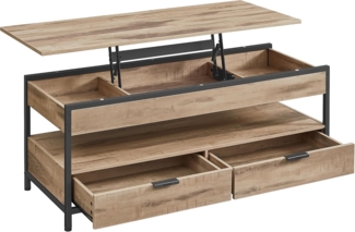 VASAGLE Couchtisch, höhenverstellbarer Wohnzimmertisch, Kaffeetisch, mit Schubladen, offenes Fach, 50x120 cm, Kamelbraun-tintenschwarz LCT252K02