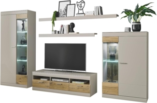 Wohnwand Griego in grau matt und Eiche 350 x 199 cm