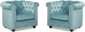 Vente-unique - Sessel 2er-Set - Samt - Hellblau - CHESTERFIELD