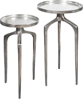 Elegantes 2er Set Beistelltische Abstract 59cm Silber Shabby Chic Sofatische Wohnzimmertische Nachttische Tisch Set