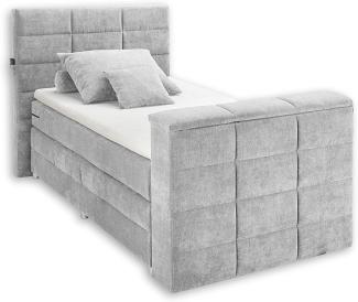 DENVER 6 Boxspringbett 120x200 mit Bettkasten, Silber - Bequemes Doppelbett mit 7-Zonen Federkern Matratze und Topper - 134 x 123 x 240 cm (B/H/T)