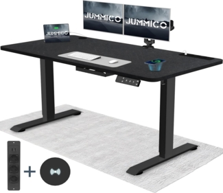 JUMMICO Höhenverstellbarer Schreibtisch mit Kabelloser Ladestation und Euro-Steckdose mit USB, Schreibtisch Höhenverstellbar Elektrisch Stehtisch, Standing Desk (Schwarze Felsplatte 160x80 cm)