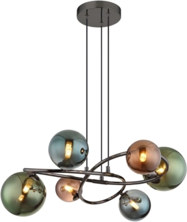 LED Hängeleuchte, grau matt, Glaskugeln mehrfarbig, H 120 cm