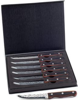 Hanseküche Steakmesser Steakmesser 6er Set – mit Holzgriff (Orange-Schwarz) (6 Stück), Modernes Design, Geschenkbox