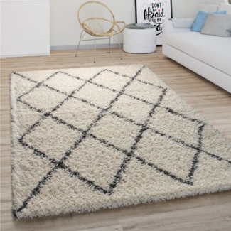 Paco Home Hochflor-Teppich Kalmar 444, rund, Höhe: 40 mm, Scandi Design, Rauten Muster, weich & kuschelig