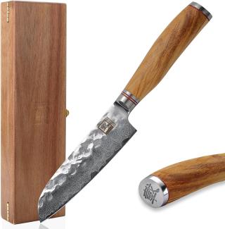 ZAYIKO Damastmesser "OLIVE kleines Santoku" - 12cm Klinge - Griff: Olivenholz - VG-10 Stahlkern