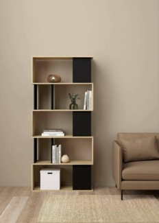 Dmora Bücherregal mit fünf asymmetrischen Regalen, Eiche und schwarze Farbe, Maße 80 x 175 x 29 cm
