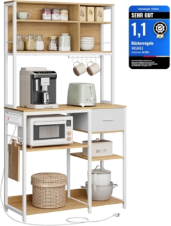 VASAGLE Küchenregal mit Steckdosen, Standregal, Mikrowellen-Regal, verstellbare Ablagen, Stoffschublade, 12 Haken, 40 x 100 x 180,4 cm, für Mikrowellen, Küche