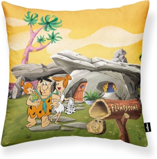 BELUM | Kissenbezug 100% Baumwolle 45x45 cm Modell Family Flintstone A | Kissenbezug The Flintstones | Kissenbezug Half Panama 100% Bio-Baumwolle