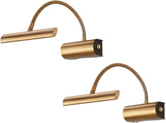 TRIO Leuchten LED Bilderleuchte, Dimmer, LED fest integriert, Warmweiß, 2er Set innen, Bilderleuchte Bildbeleuchtung Flexarm, Gold H 35cm