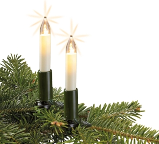 Hellum LED Lichterkette Weihnachtsbaum Made-in-Germany Christbaumbeleuchtung Kerzen Lichterkette innen mit Clip, 15 warm-weiße LED, beleuchtete 980 cm, Kabel grün, für Innen mit Stecker 801545