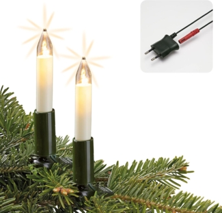 Hellum LED Lichterkette Weihnachtsbaum Made-in-Germany Christbaumbeleuchtung Kerzen Lichterkette innen mit Clip, 15 warm-weiße LED, beleuchtete 980 cm, Kabel grün, für Innen mit Stecker 801545