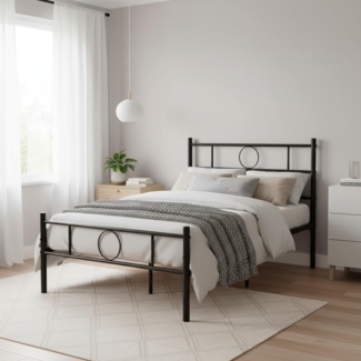 FurnitureR Einzelbett Metall 90×200 cm, stabiles Plattformbett mit Lattenrost, klassisches Gestell mit Kopf- & Fußteil, für Schlafzimmer, Gästezimmer & Jugendzimmer, bis 150 kg belastbar,Schwarz C