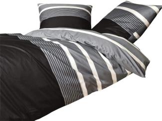 Janine Mako Satin Bettwäsche 4 teilig Bettbezug 135x200 cm Kopfkissenbezug 80x80 cm J. D. Streifen silber-schwarz