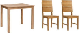 Woodroom Essgruppe Kota, (Hevea massiv lackiert, Tisch 70x70 cm, 2 Stühle), Stuhl, Holzstuhl, Massivholz, Stuhl-Set, Stühle, Esstisch, Tischgruppe