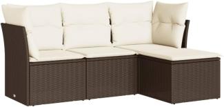vidaXL 4-tlg. Garten-Sofagarnitur mit Kissen Braun Poly Rattan 3217543