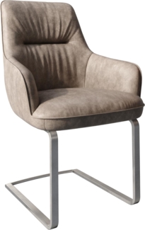 Freischwinger Zelia-Flex mit Armlehnen Mikrofaser Taupe Vintage Freischwinger flach Edelstahl Taschenfederkern