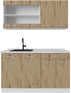 Singleküche R-Line Artisan Eiche/Weiß 140 cm , AP Marmor Vicco