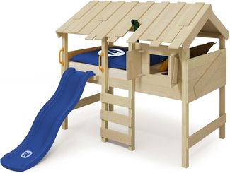 Wickey 'CrAzY Lagoon' Hausbett, Natur, 90x200 cm, mit blauer Rutsche
