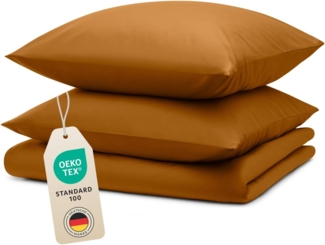 Blumtal Bettwäsche 200x200 cm + 2X Kissenbezug 40x80 cm - Oeko-TEX zertifizierte Mikrofaser Bed Sheets 200x200 - Bettbezug 200x200 Bettwäsche Set - Duvet Cover 200x200 cm - Bettwäsche einfarbig Braun