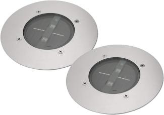 Solar LED Bodeneinbaustrahler 2er SET für Außen, Edelstahl rund Ø14cm IP67