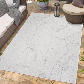 carpet city In- & Outdoor-Teppich Creme-Weiß, Grau - Wendeteppich - 160x230 cm - Abstrakt-Meliert - Wetterbeständig für Balkon, Terrasse - Teppiche Modern Indoor Wohnzimmer, Küche