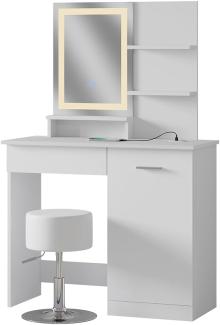 Vicco Schminktisch Julia 90 cm mit LED-Spiegel, QI-Ladegerät und Hocker