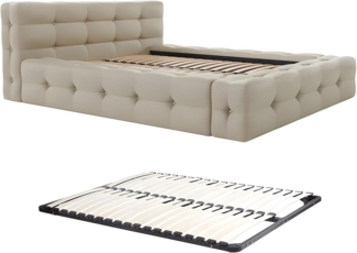 Vente-unique - Polsterbett + Lattenrost - 160 x 200 cm - Melierter Stoff - Beige - LERUCO von Pascal Morabito