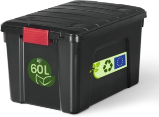 Iris Ohyama, Große Kunststoff-Aufbewahrungsbox, 60L, Garagen-box, Schwarz, Stapelbar, Robuste Schnappverschlüsse mit Griffen, SIA-60