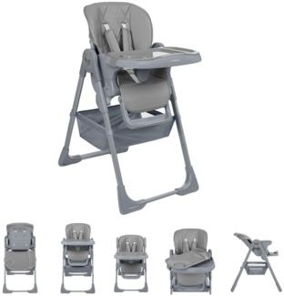 Kikkaboo Kinderhochstuhl Comfy höhenverstellbar, Gurt, Doppeltablett, klappbar hellgrau