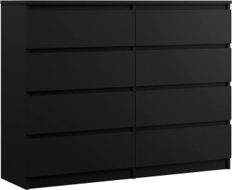 Kommode mit 8 Schubladen 120 cm, Farbe: Schwarz Matt, H: 102 cm, B: 120 cm, T: 39 cm. Schrank für Wohnzimmer, Büro, Schlafzimmer