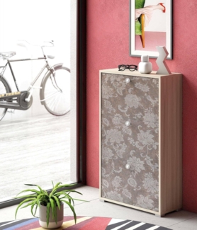 Dmora - Schuhregal Peonia, Mehrzweck-Eingangsmöbel mit 3 Falttüren, Schuhschrank mit doppelter Tiefe, 100 % Made in Italy, 67 x 28 x 112 cm, Ulme und gemustert,