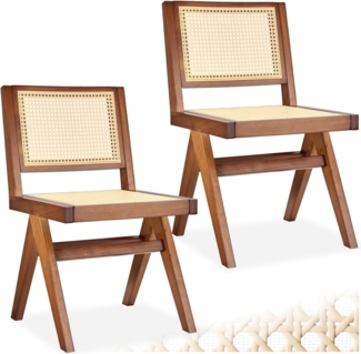 tectake Esszimmerstuhl Holzstuhl Lissy mit Wiener Geflecht im Boho-Stil (Set, 2 St), Große Rückenlehne und Sitzfläche ohne Armlehnen