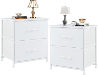 Sweetcrispy Nachttisch 2er Set, Nachttisch Beistelltisch, Stoff Schubladenschrank, Schmal Schrank, Kommode Schlafzimmer, Industrial Stil für Wohnzimmer, Kinderzimmer, Flur Aufbewahrungsschrank, weiß